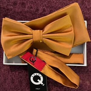 Gold Satin Bow Tie & Pocket Square Set